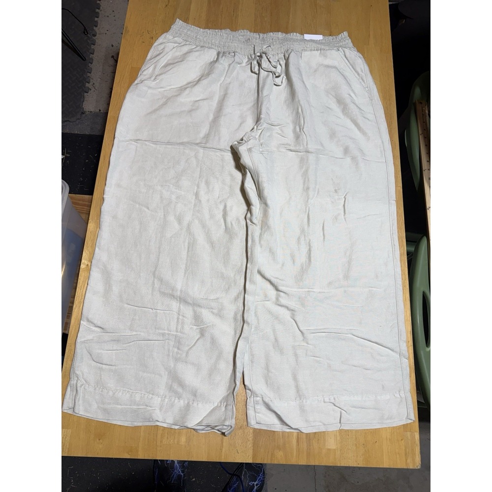 Lane Bryant Linen Blend Wide Leg Pants 26/28 High Rise Beige Pull On NWT